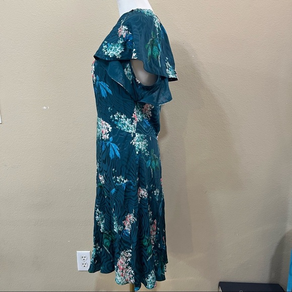 REBECCA TAYLOR Hydrangea Floral Silk Teal Shift Mini Dress Sz 8 MSRP $395 Party - Picture 4 of 14